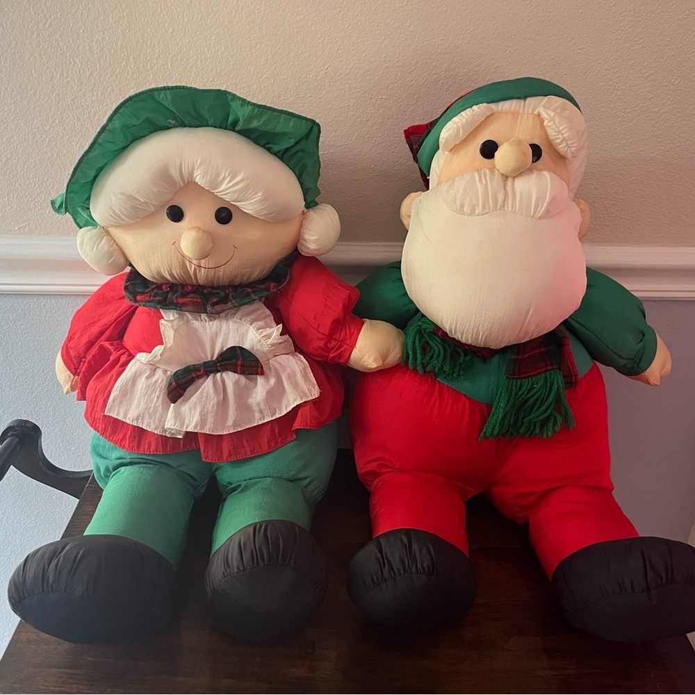 Vtg TB Trading 24" Large Nylon Plush SANTA & MRS CLAUS Christmas Set of 2